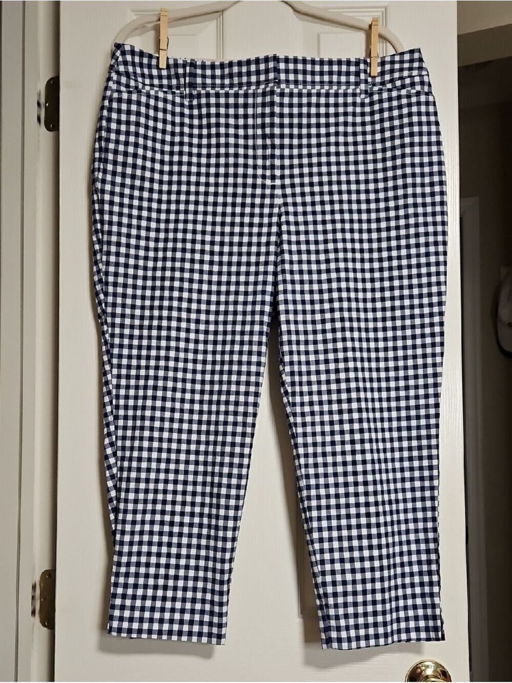 Talbots Navy and White Gingham Chinos - Slim Straight 14P